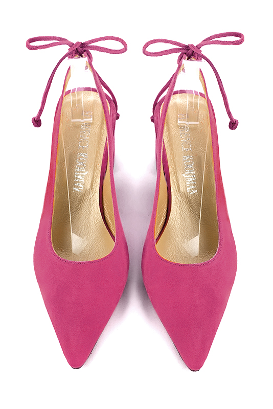 Fuschia pink women's slingback shoes. Pointed toe. Medium flare heels. Top view - Florence KOOIJMAN